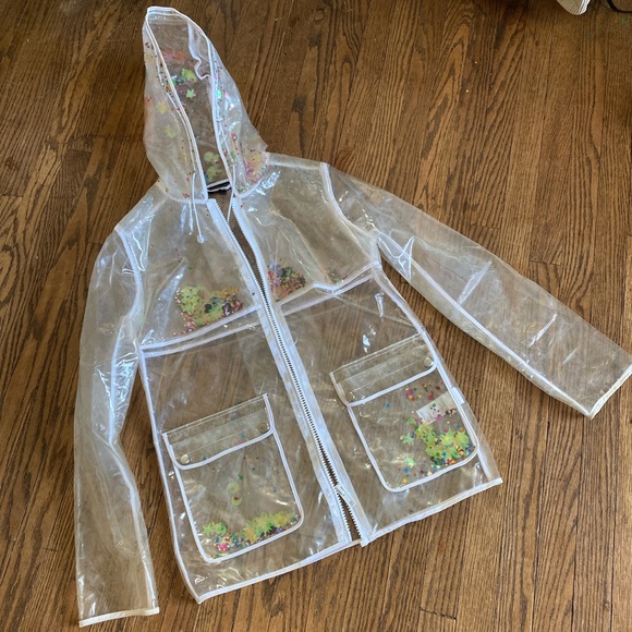 Topshop Jackets & Blazers - Topshop Clear Glitter Filled Raincoat